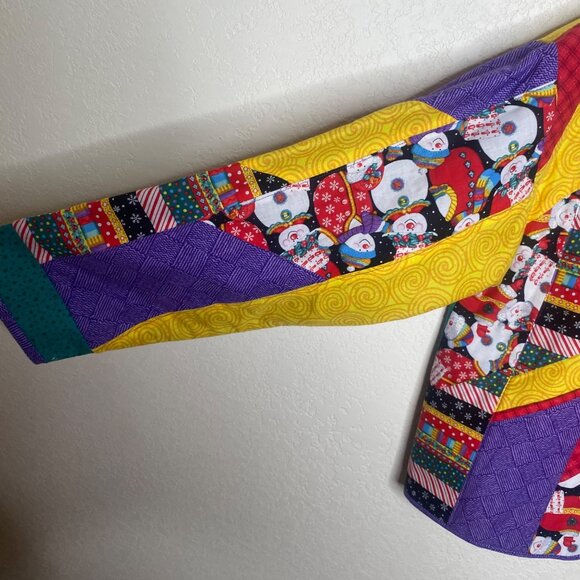 Vintage Handcrafted Patchwork Jacket Womens L Snowman Quilted Holiday Dirty Sant - Picture 3 of 11